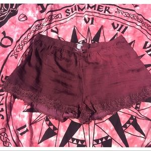 Aerie Sleep Shorts Burgundy Silk with lace NWOT
